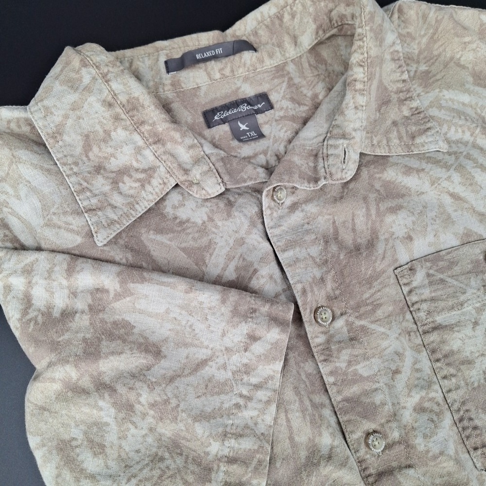 Eddie Bauer Relaxed Fit Button Down Short Sleeve Botanical Camp Shirt Size TXL